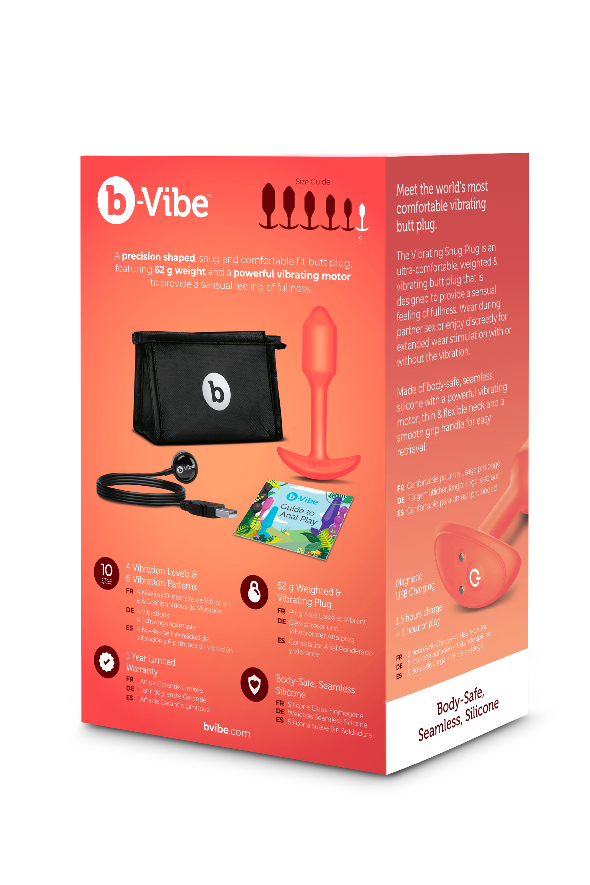 Анальна пробка з вібрацією розміру S B-Vibe Vibrating Snug Plug 1, помаранчева