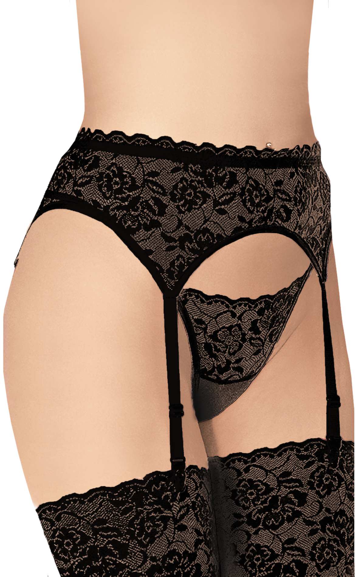 Пояс для панчіх мереживний SoftLine чорний, S/M