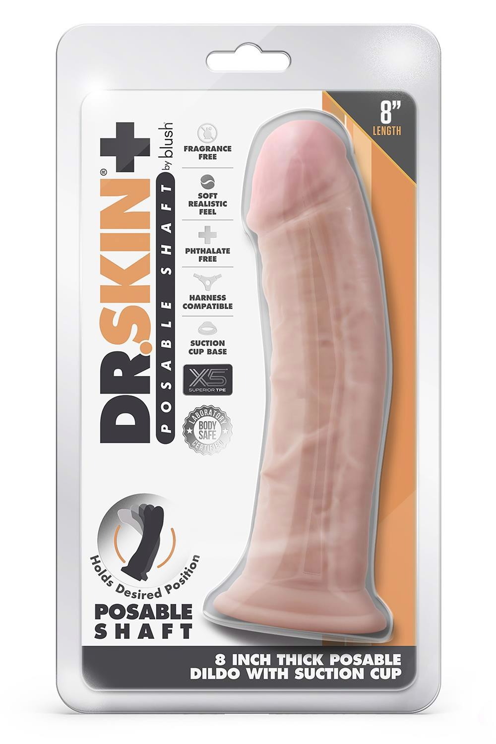 Фаллоимитатор реалистичный на присоске Blush Dr. Skin бежевый, 20.3 х 5 см