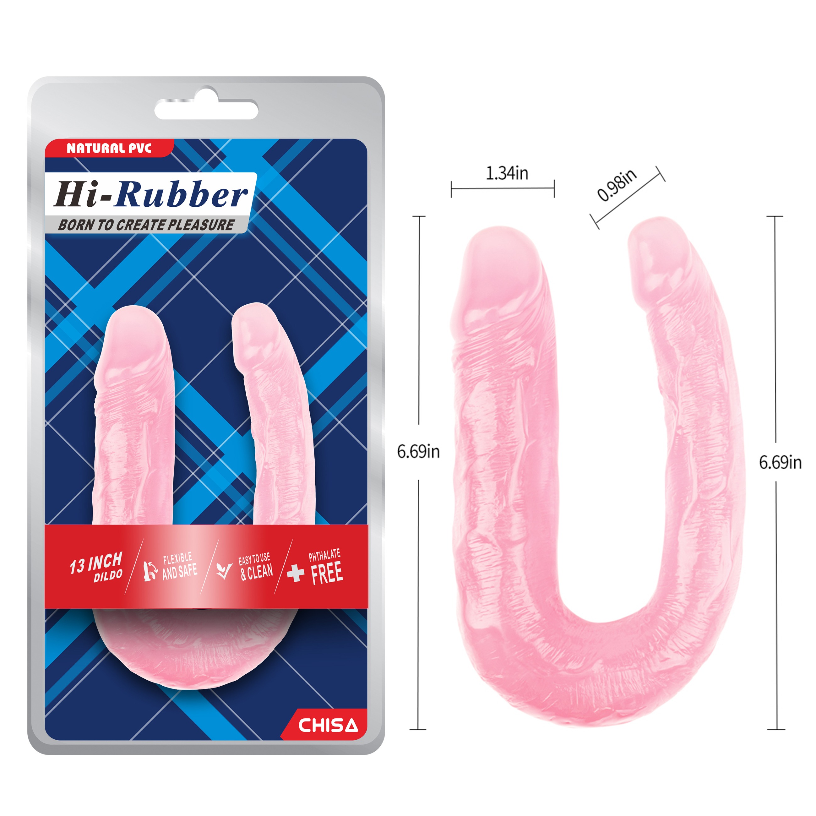 Фалоімітатор подвійний Chisa Hi-Rubber 13 Inch Dildo, рожевий
