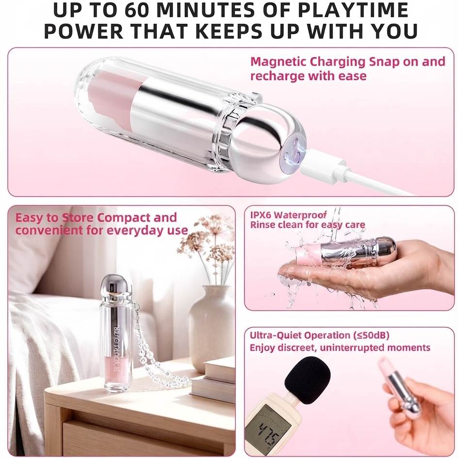 Вакуумный стимулятор в форме губной помады BeYourLover Powder Mist, розовый, 9,65 × 3,3 × 3 см