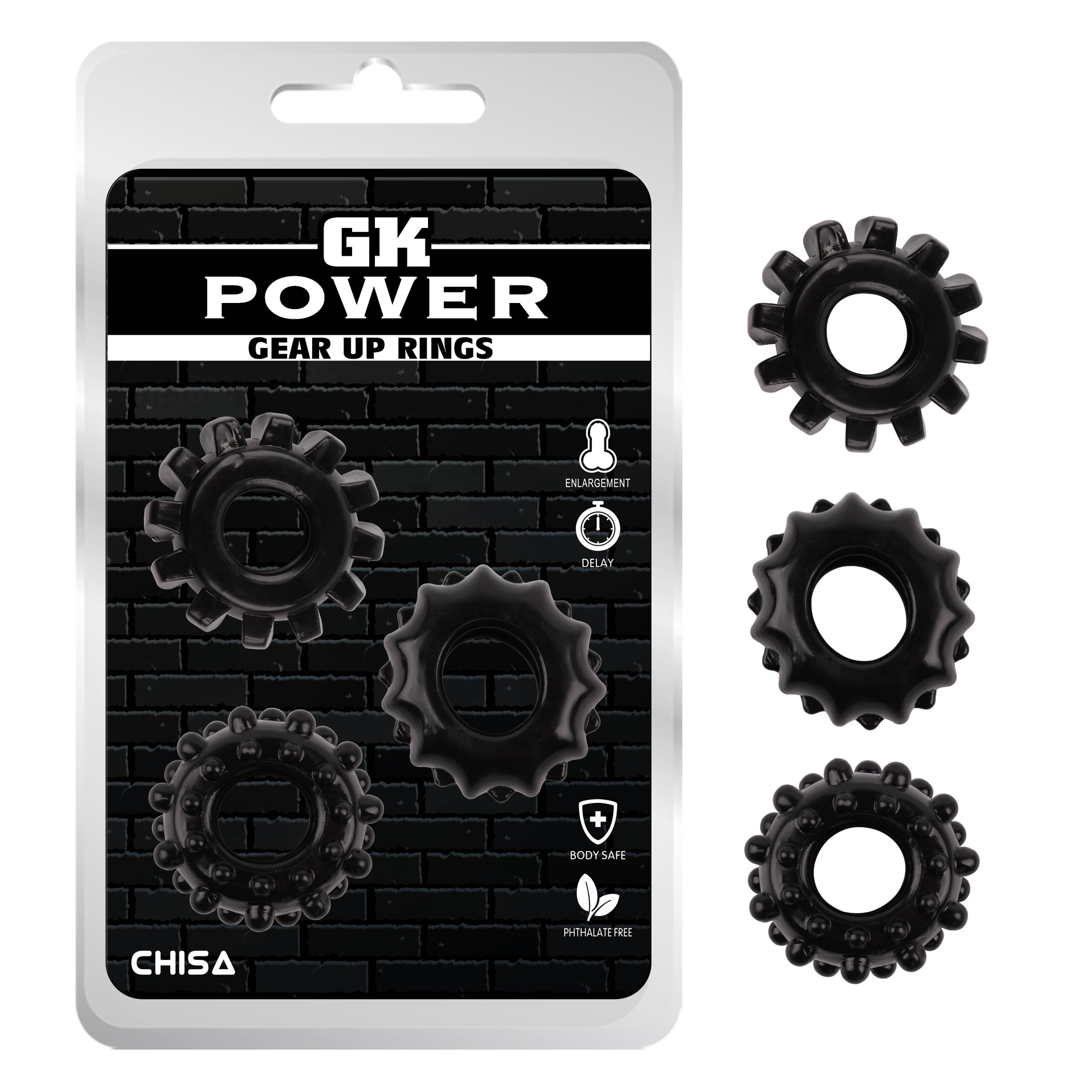 Набір ерекційних обручок Chisa GK Power Cock Rings Set, чорні, 3 шт.
