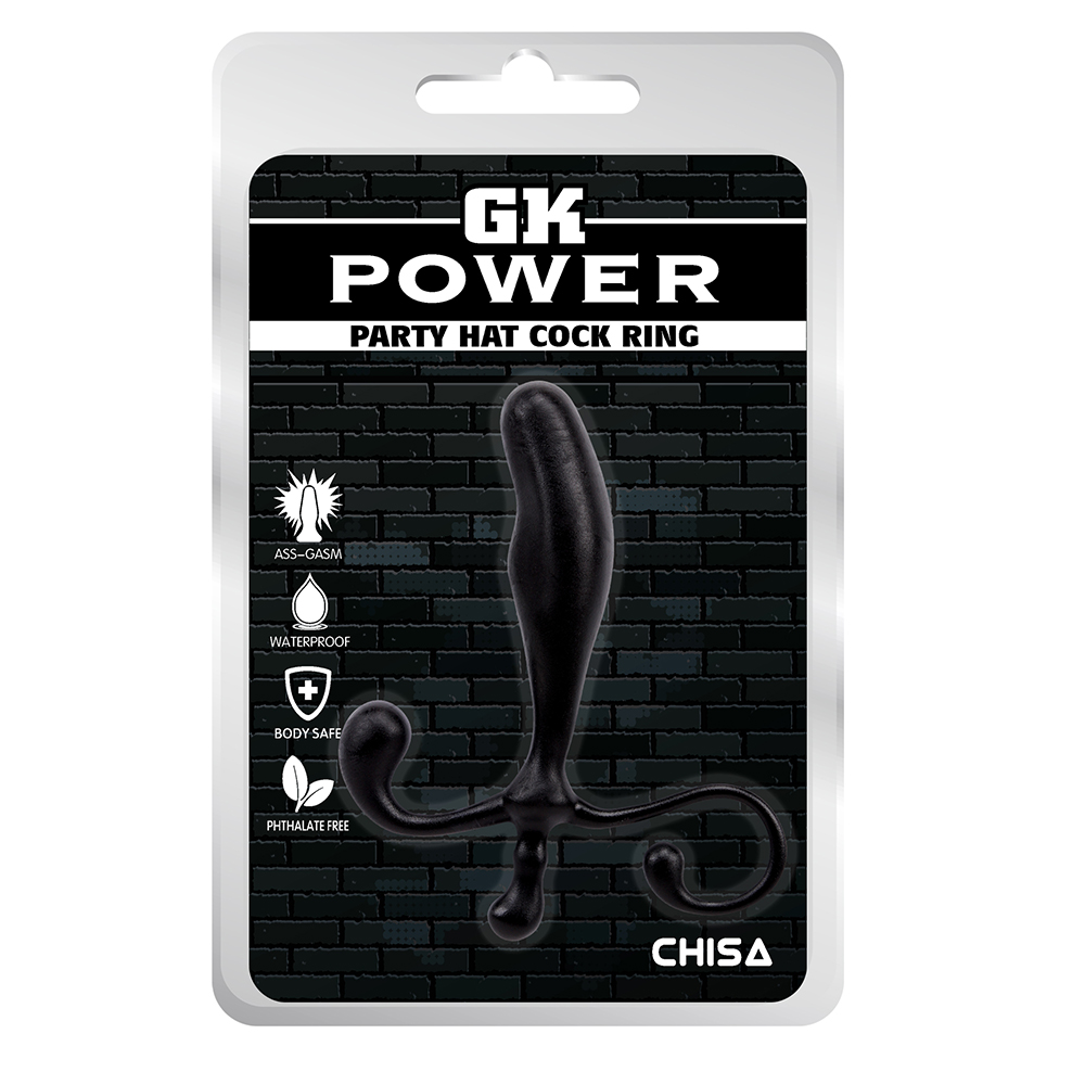 Масажер простати Chisa GK Power Party Hat Cock Ring із фігурною ручкою, чорний