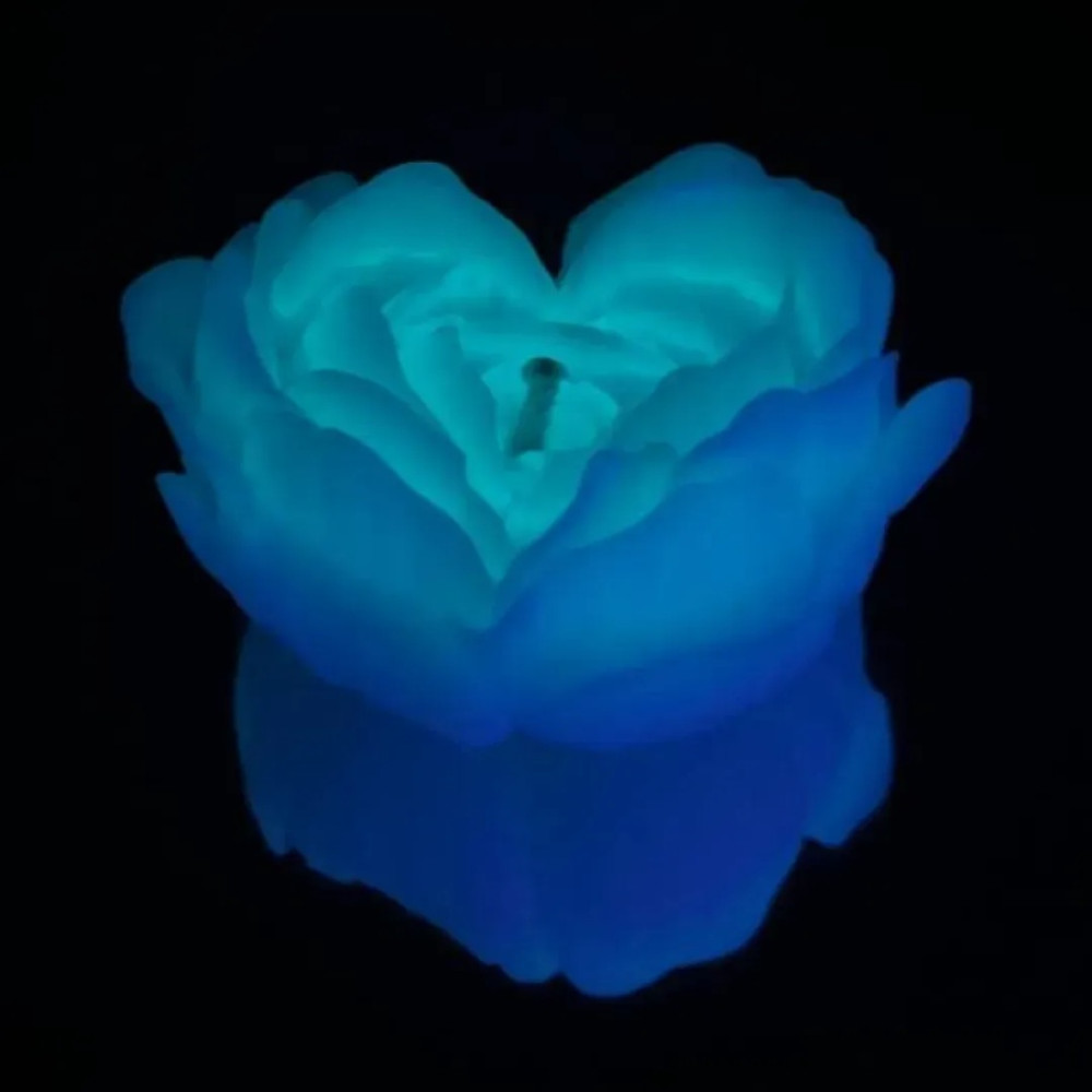 Низькотемпературна БДСМ-свічка у формі троянди GlowKink, люмінесцентна, L, 62 г, блакитна