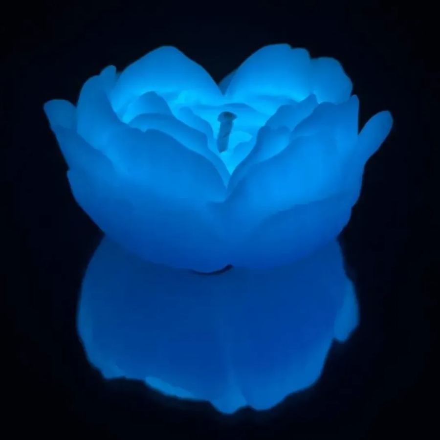 Низькотемпературна БДСМ-свічка у формі троянди GlowKink, люмінесцентна, L, 62 г, блакитна