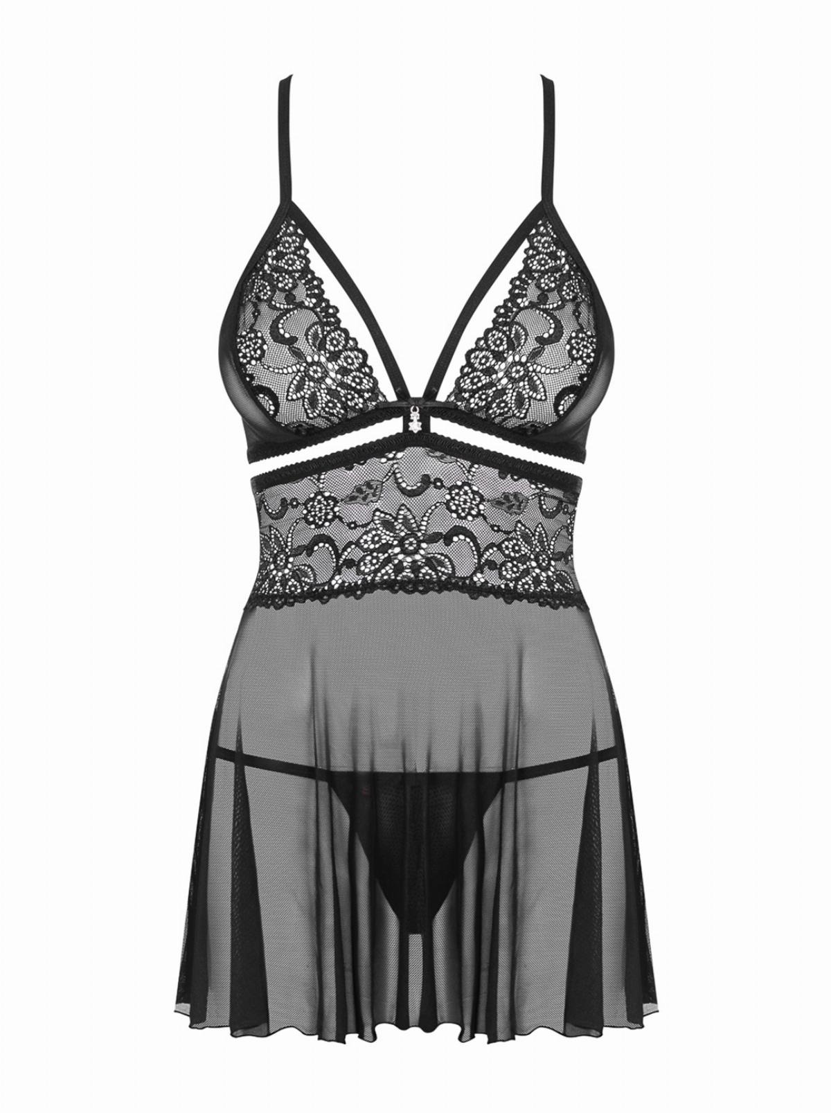 Сорочка Obsessive 838-BAB-1 в комплект входять трусики, чорний, S/M