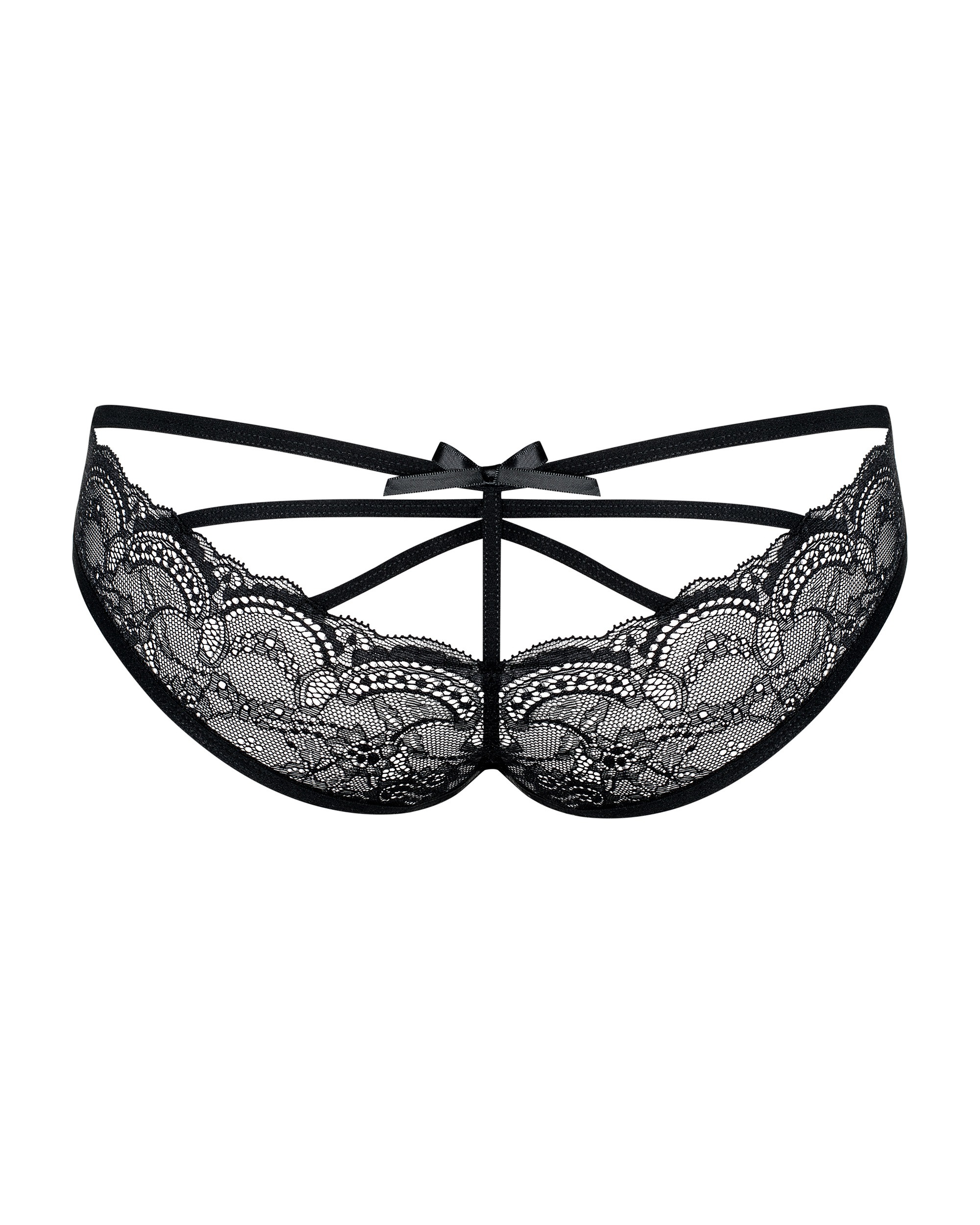 Трусики с декоративными стрепами по попе и бантиком Obsessive Frivolla черный, L/XL