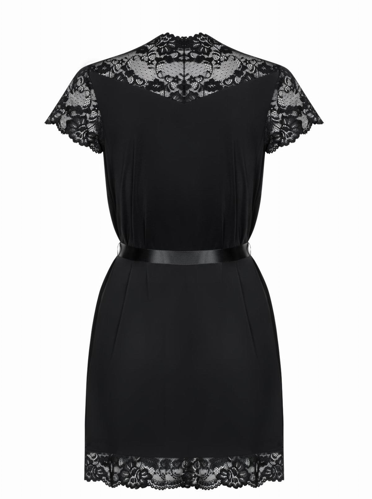 Халат атласний Obsessive 810-PEI-1 з мереживом, чорний, L/XL