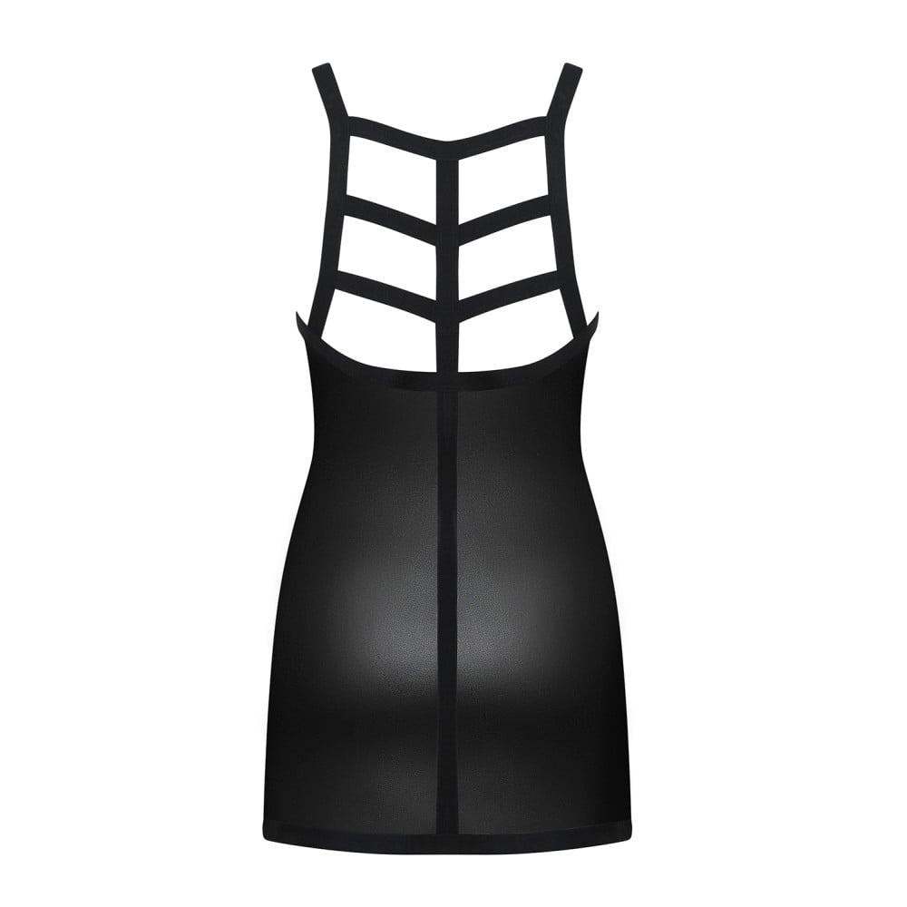 Платье винил Obsessive Leatheria chemise & thong, в комплекте стринги, черный, S/M