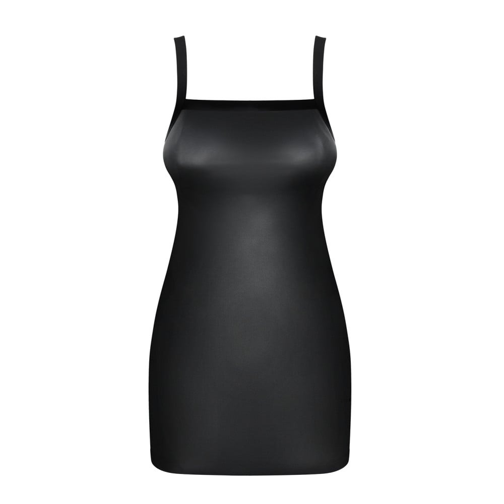 Платье винил Obsessive Leatheria chemise & thong, в комплекте стринги, черный, S/M