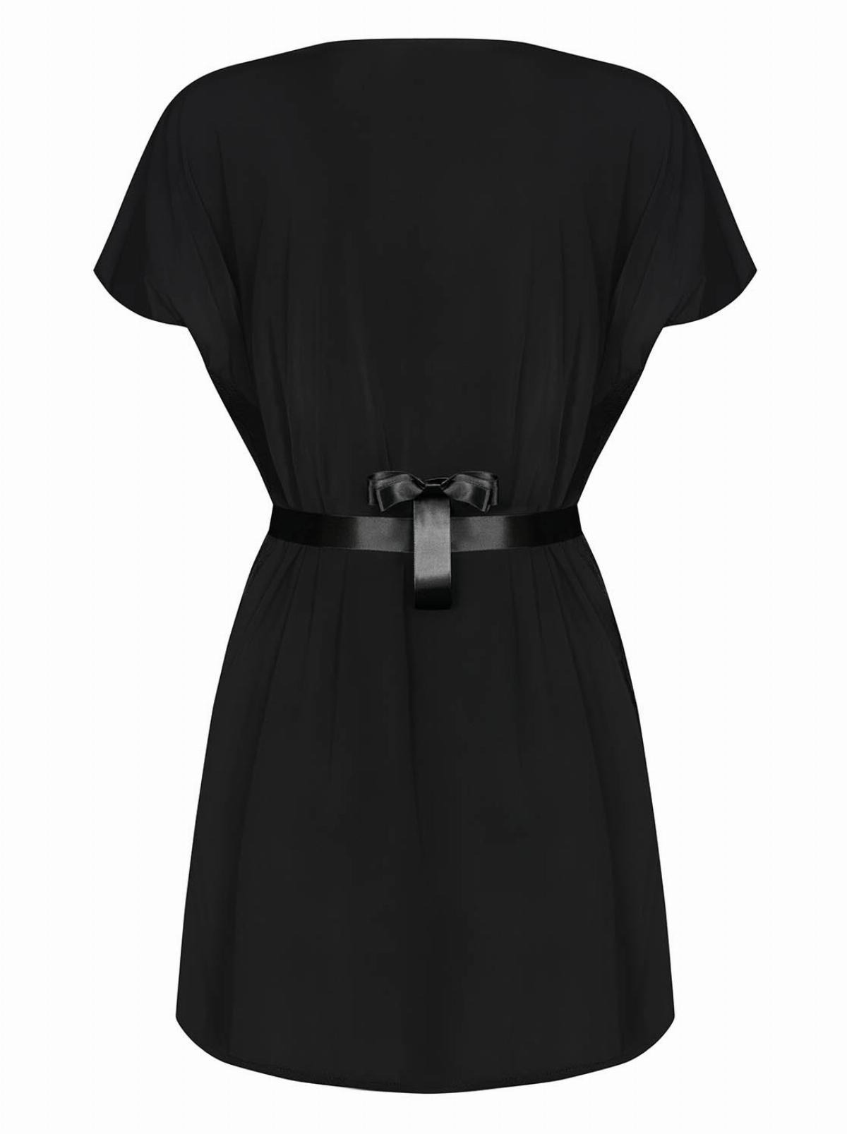 Халат атласний Obsessive 810-PEI-1 з мереживом, чорний, S/M