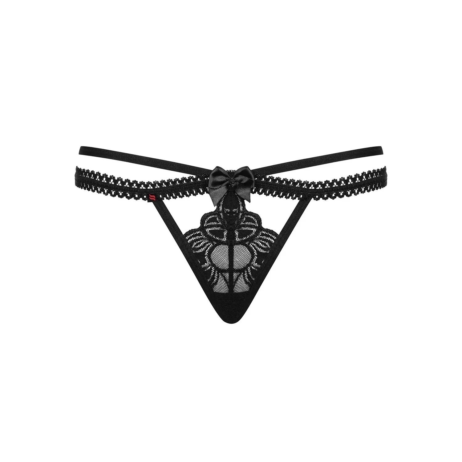 Стринги кружевные Obsessive Wonderia черные, L/XL