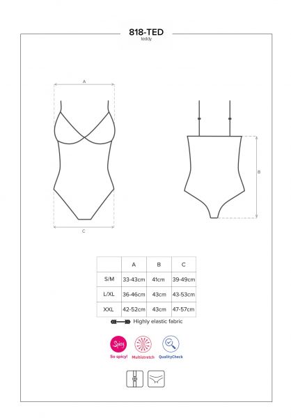 Боді сексі Obsessive 818-TED-1 Crotchless teddy L / XL