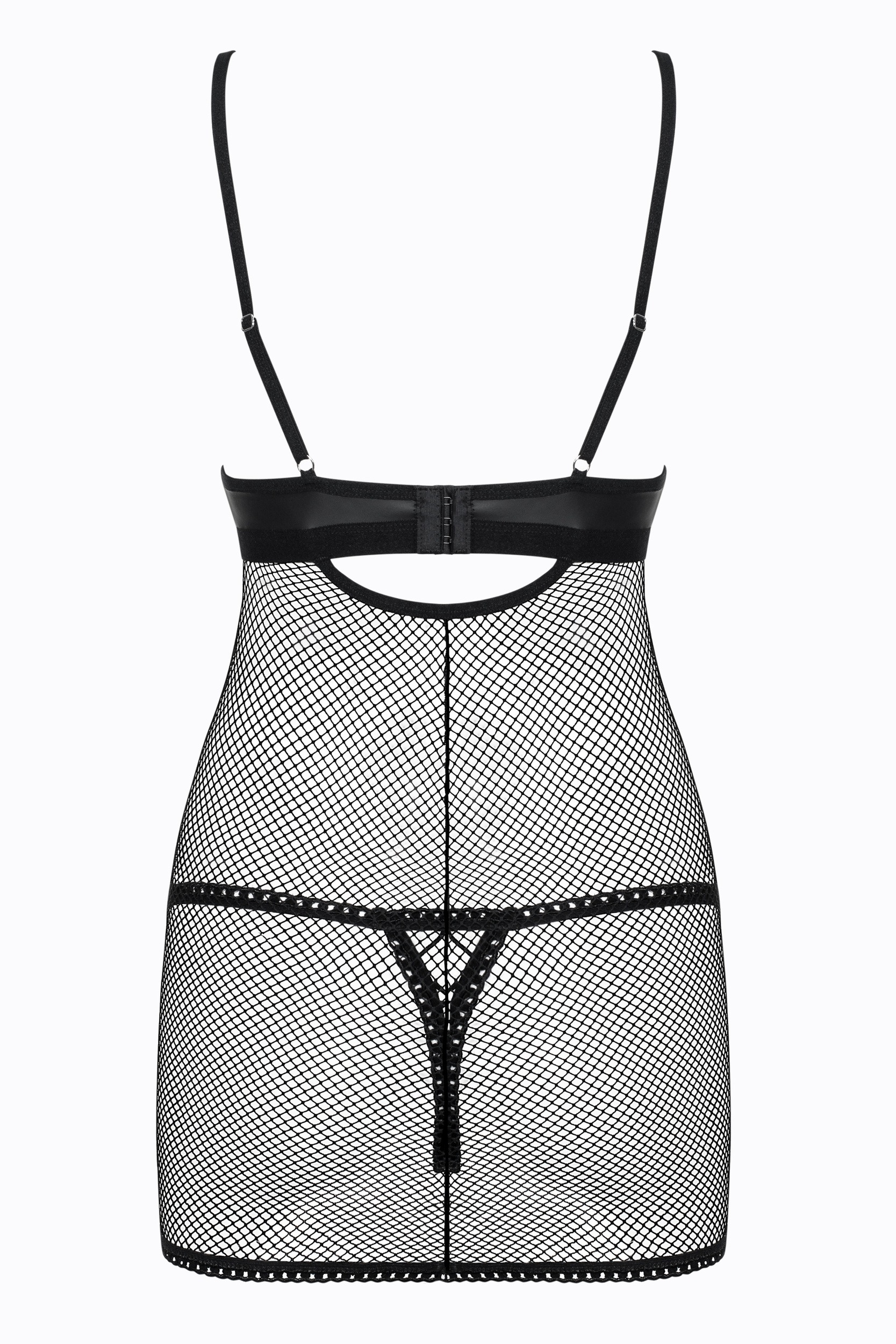 Cорочка сітка Obsessive Redella трусики в комплекті, чорний, S/M