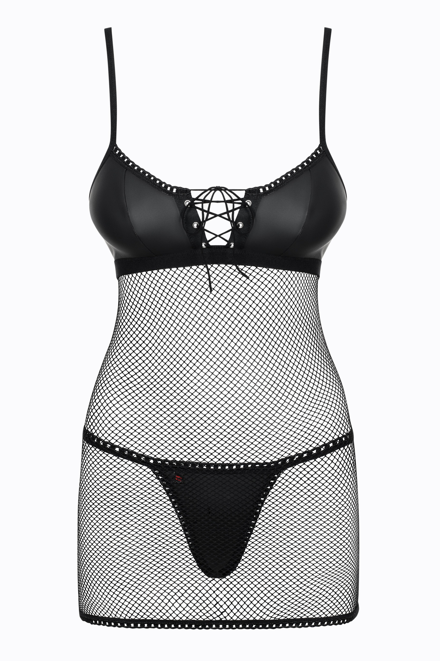 Cорочка сітка Obsessive Redella трусики в комплекті, чорний, S/M