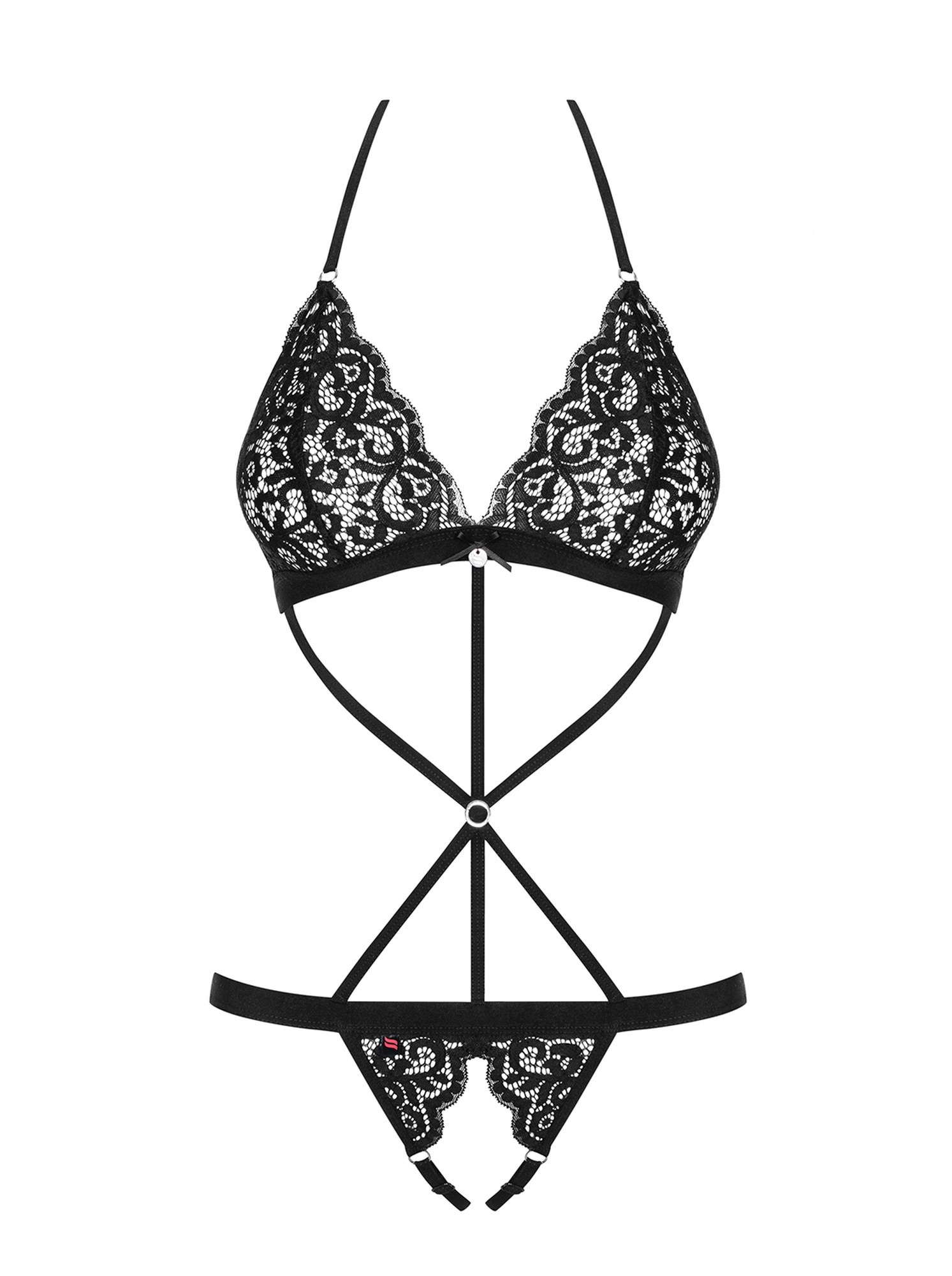 Боді Obsessive Black Pepper, мереживне, з відкритим доступом, чорне, S/M