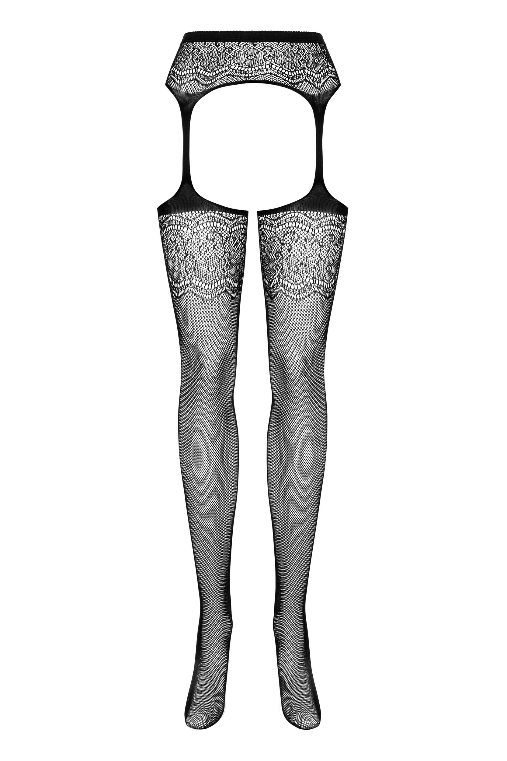Панчохи з поясом Obsessive S207 XL/XXL чорні