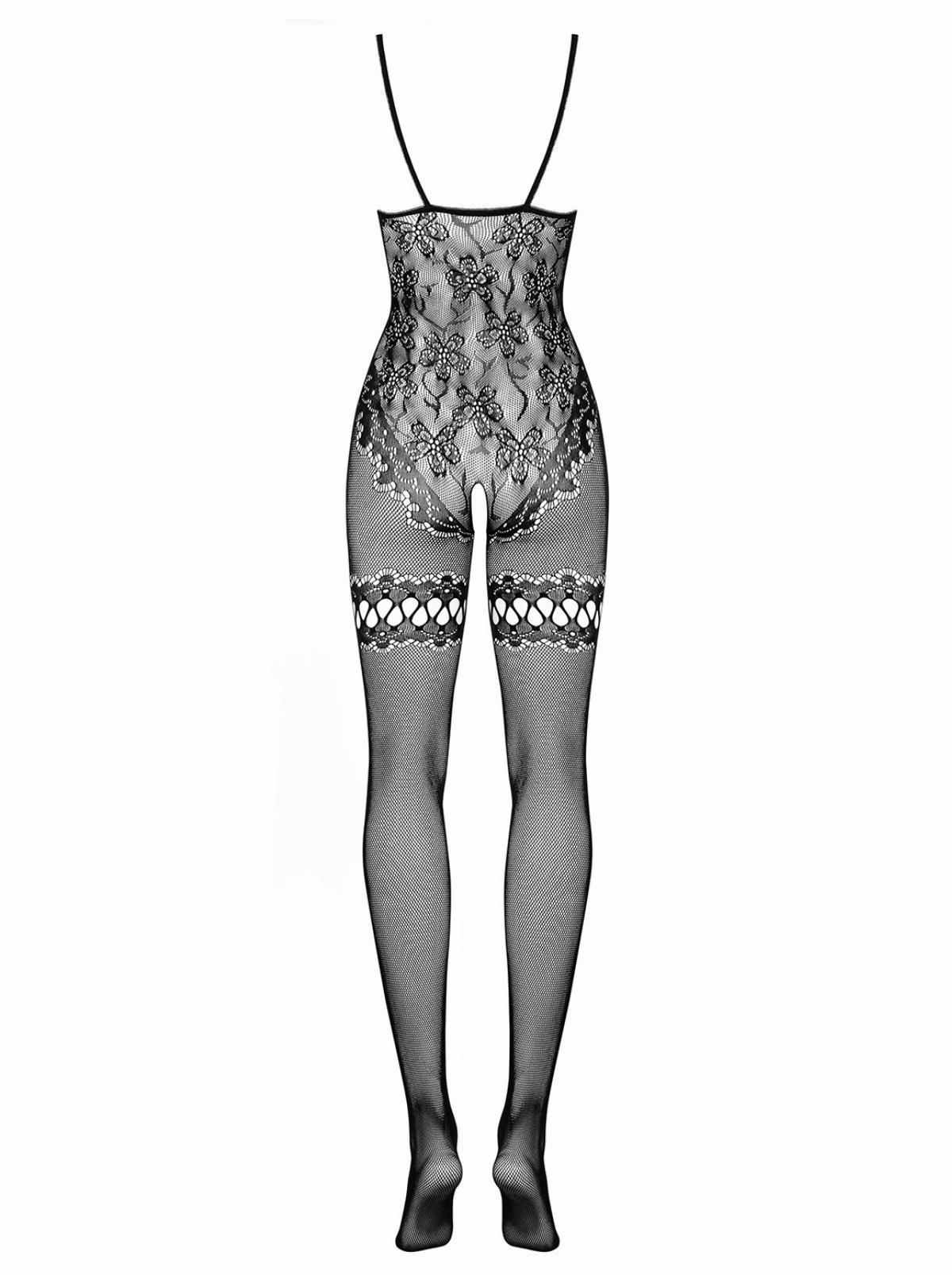 Комбінезон із квітковим мотивом Obsessive F213 та відкритим доступом, чорний, XL/XXL чорний