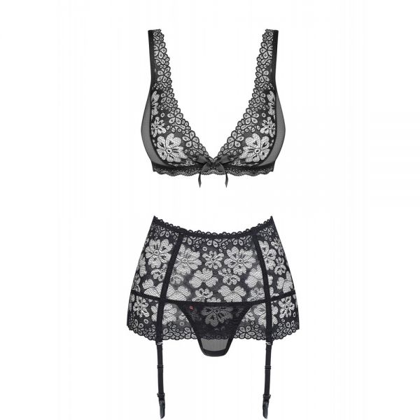Комплект с поясом для чулок Obsessive 856-SEG-1 3 pcs set S/M