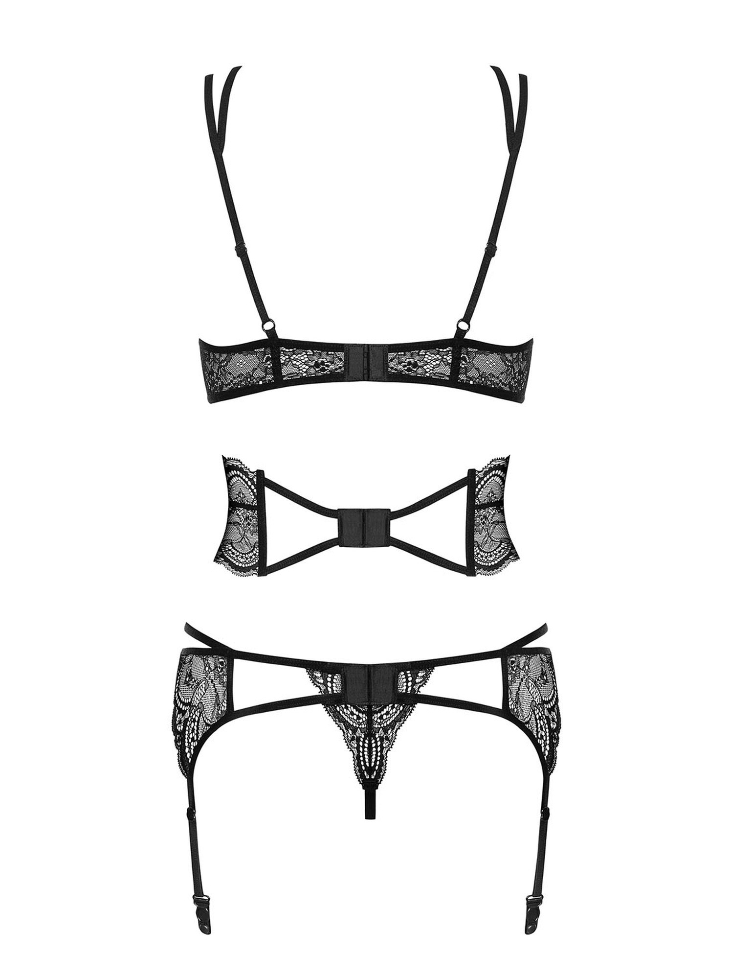 Комплект белья с множеством бретелей Obsessive Frivolla, черный, S/M