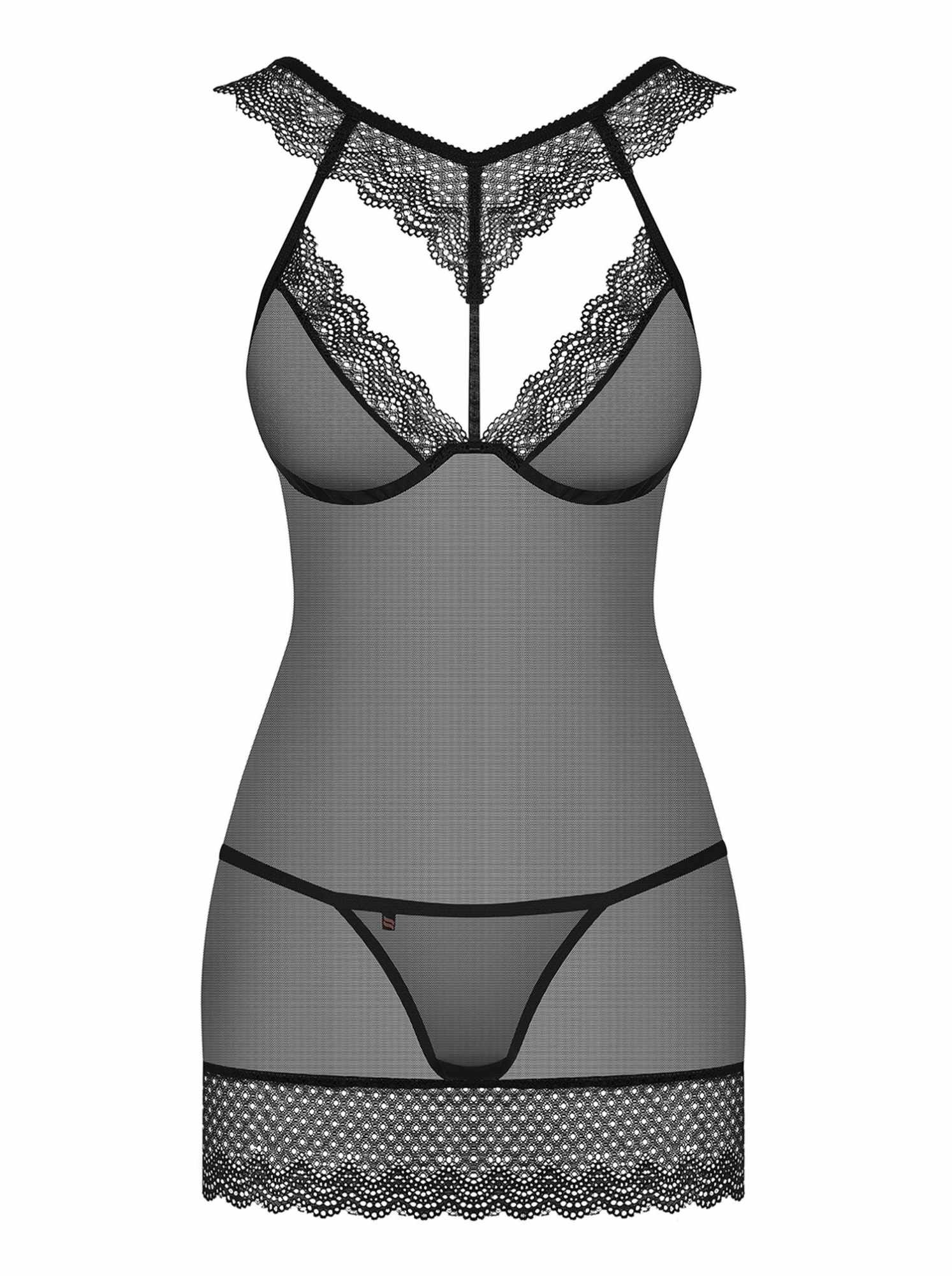 Пеньюар Obsessive 857-CHE-1 chemise S\M Чорний