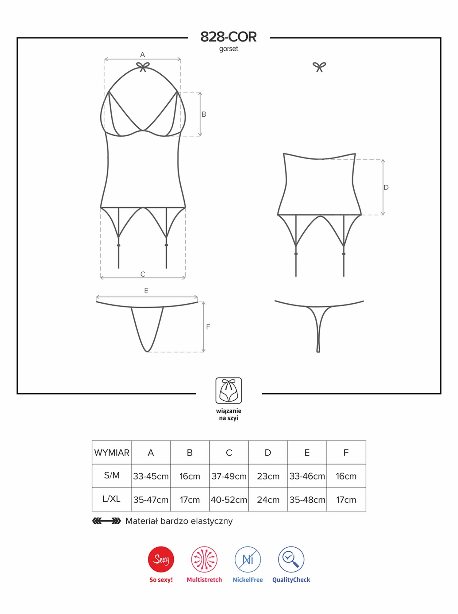 Корсет мереживний з трусиками Obsessive 828-COR-1, чорний, S/M