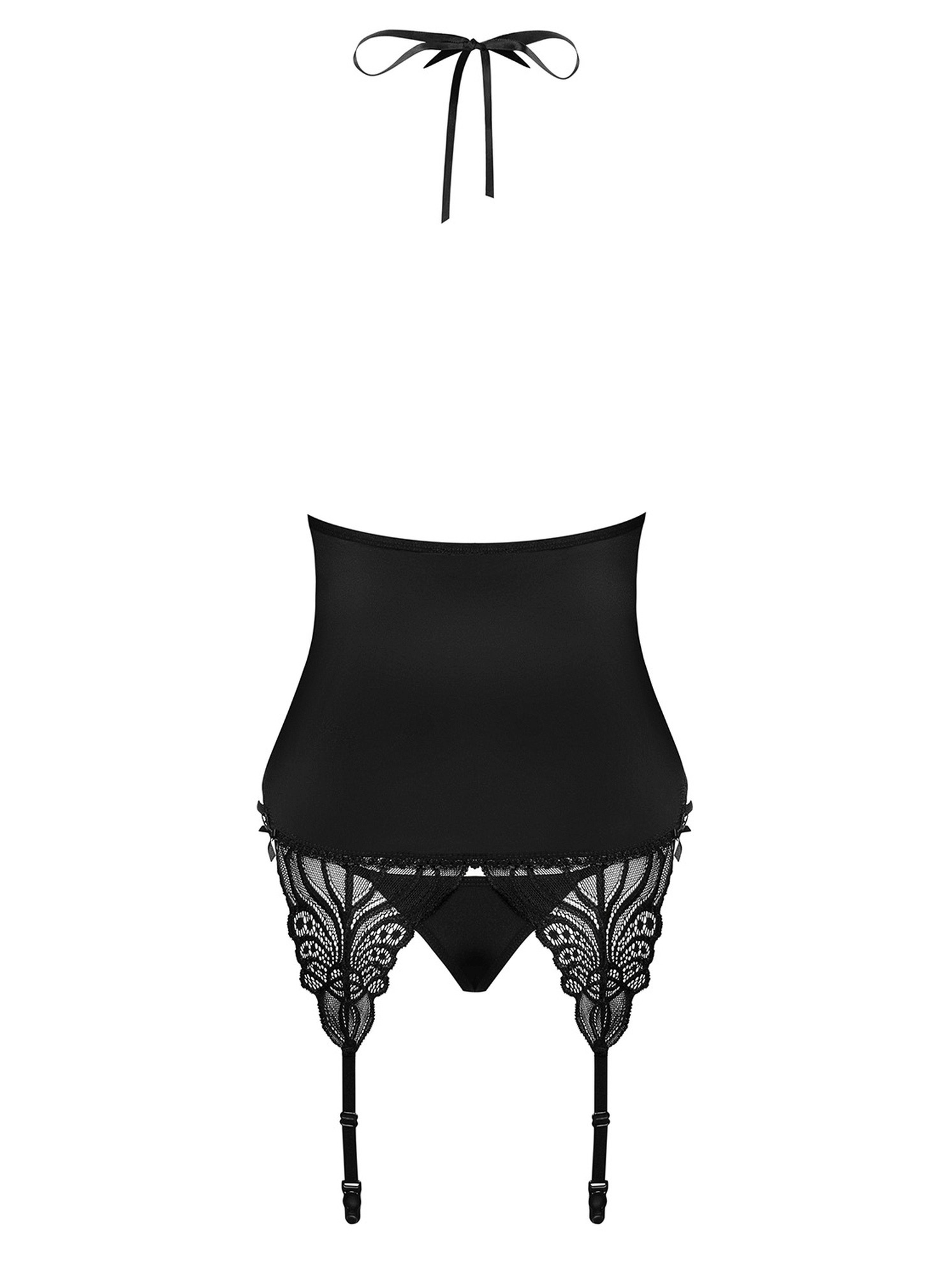 Корсет мереживний з трусиками Obsessive 828-COR-1, чорний, S/M