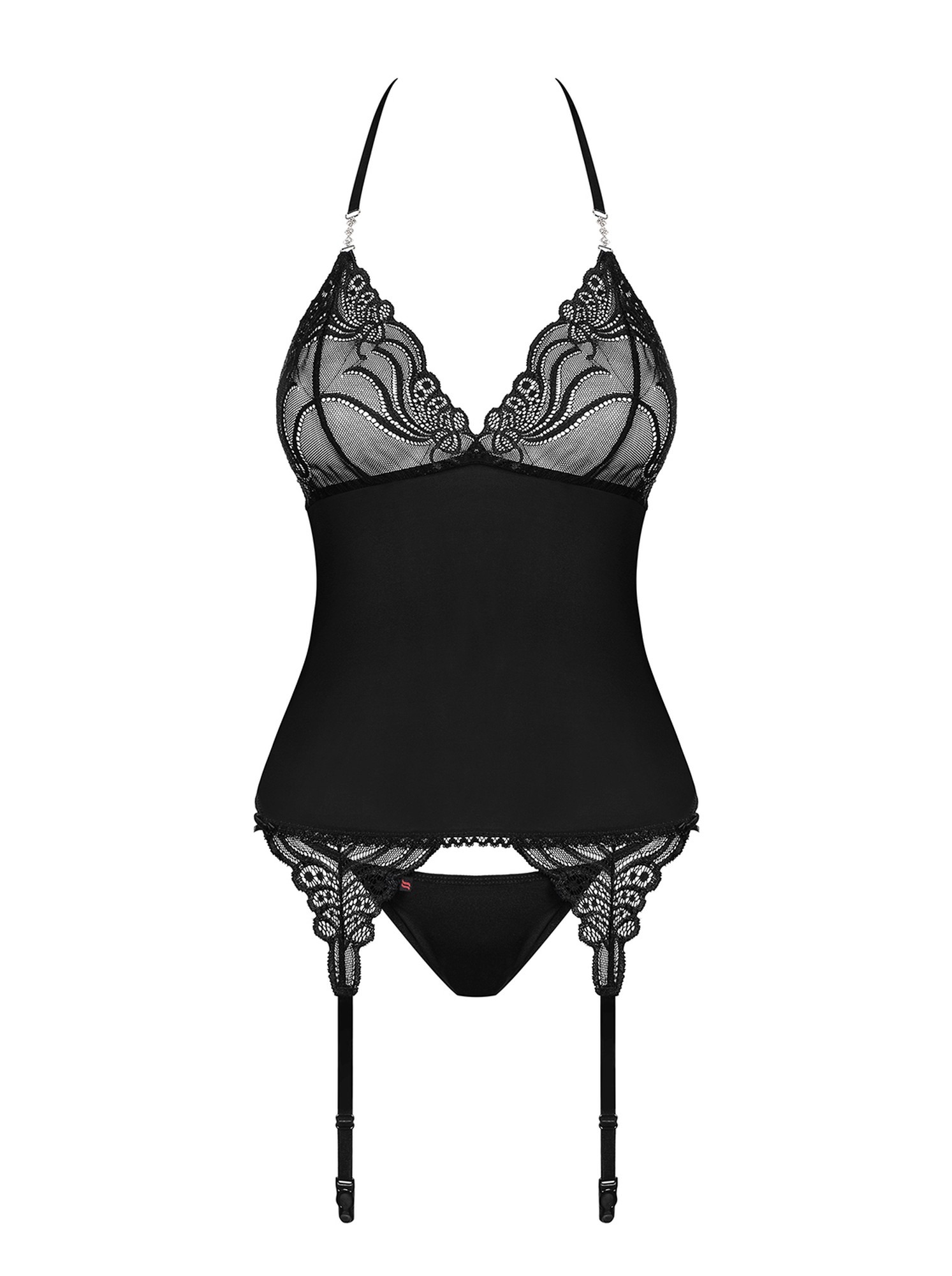 Корсет мереживний з трусиками Obsessive 828-COR-1, чорний, S/M