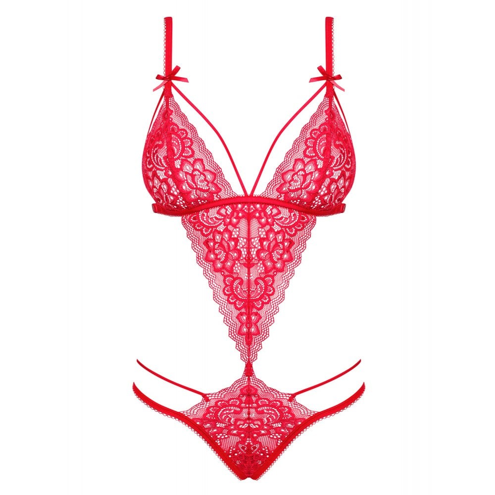 Боди кружевное Obsessive Lovlea, красный, L/XL