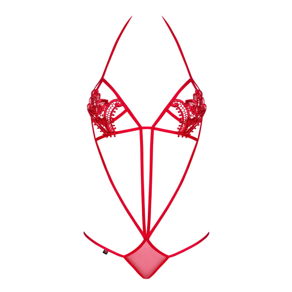 Боди Obsessive LUIZA Teddy Rood, с кружевом, красное, S/M