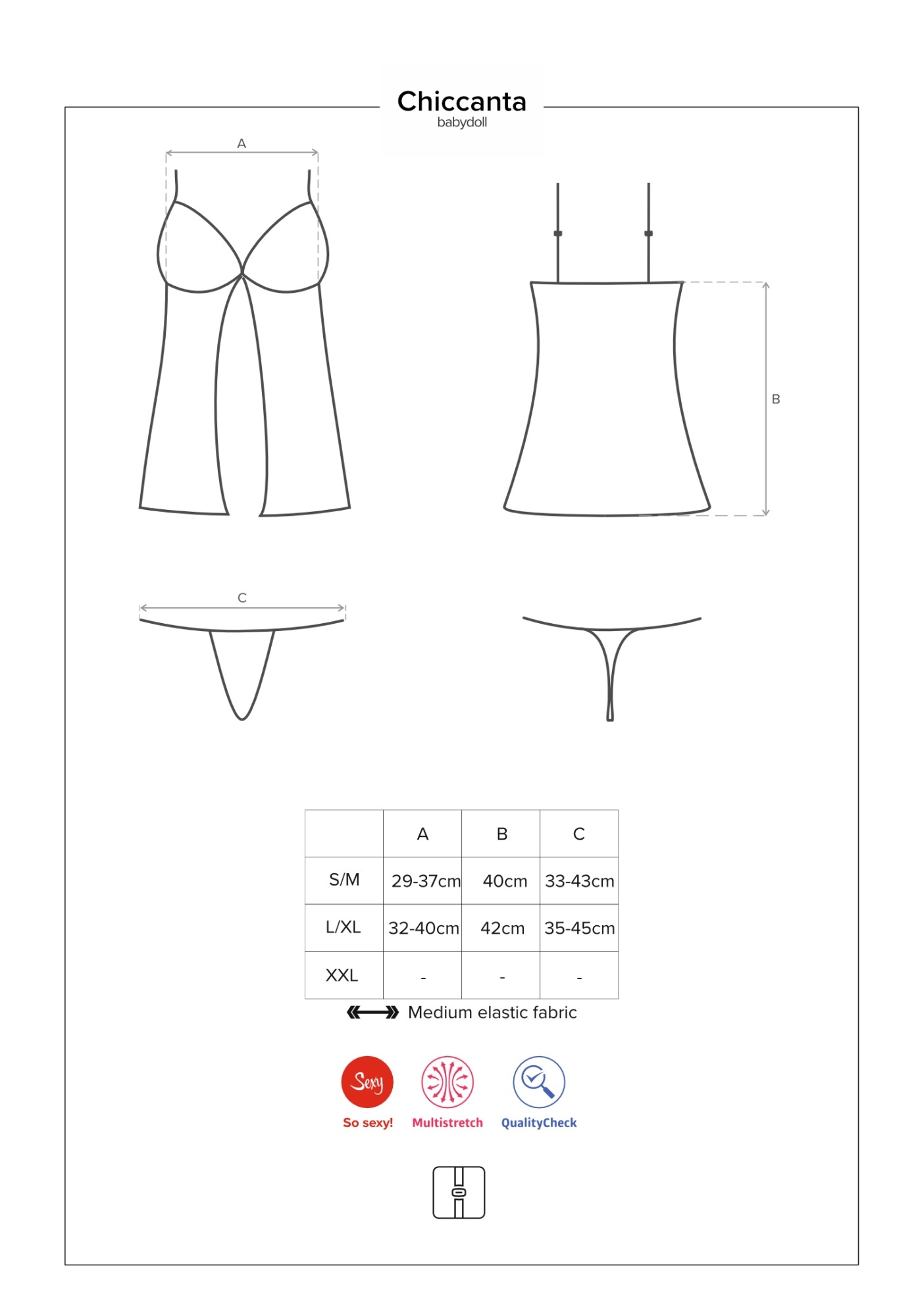 Бебідол Obsessive Chiccanta babydoll & thong black L/XL