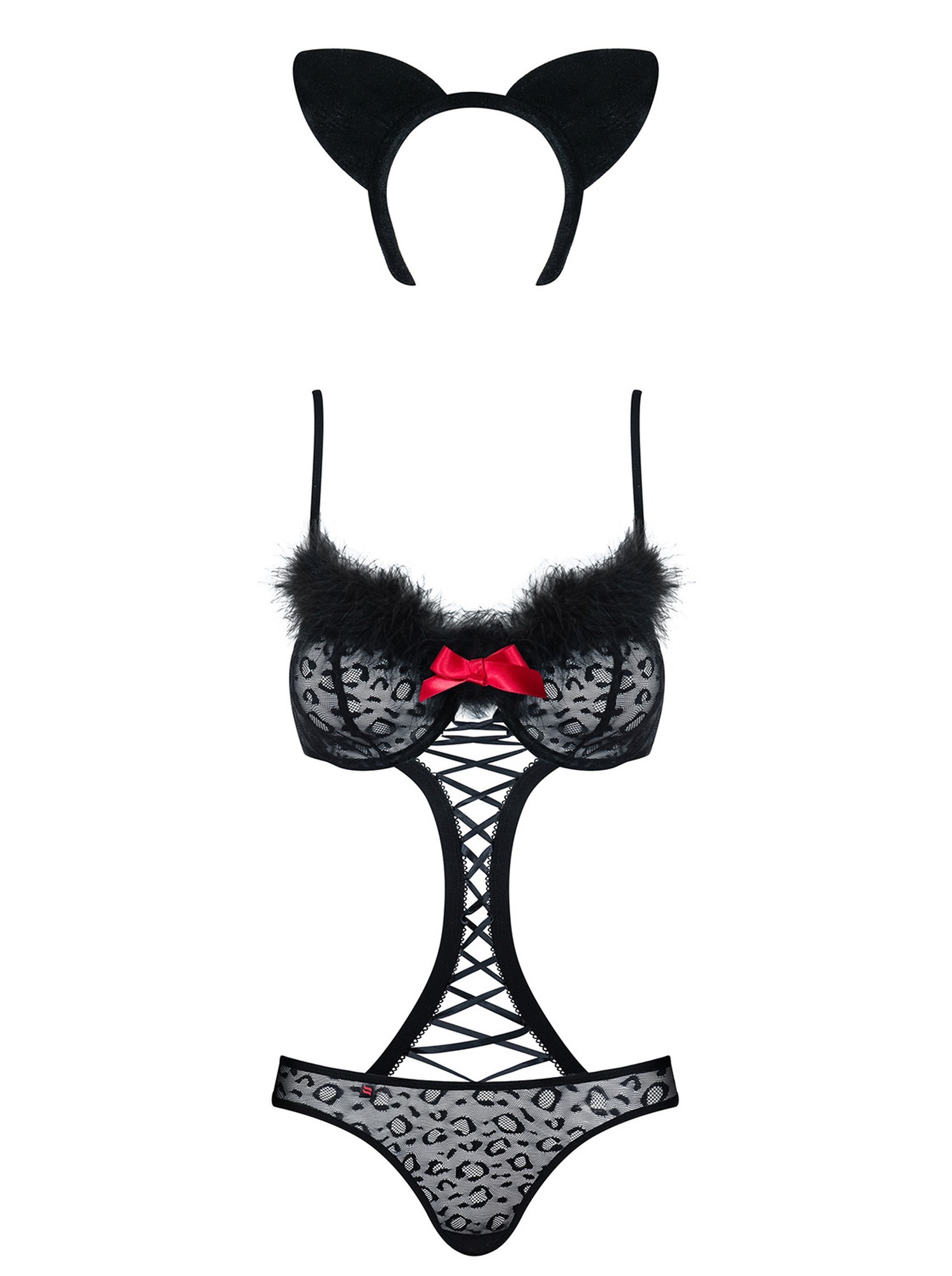 Костюм боди кошки черный Obsessive 3 предмета GEPARDINA L/XL