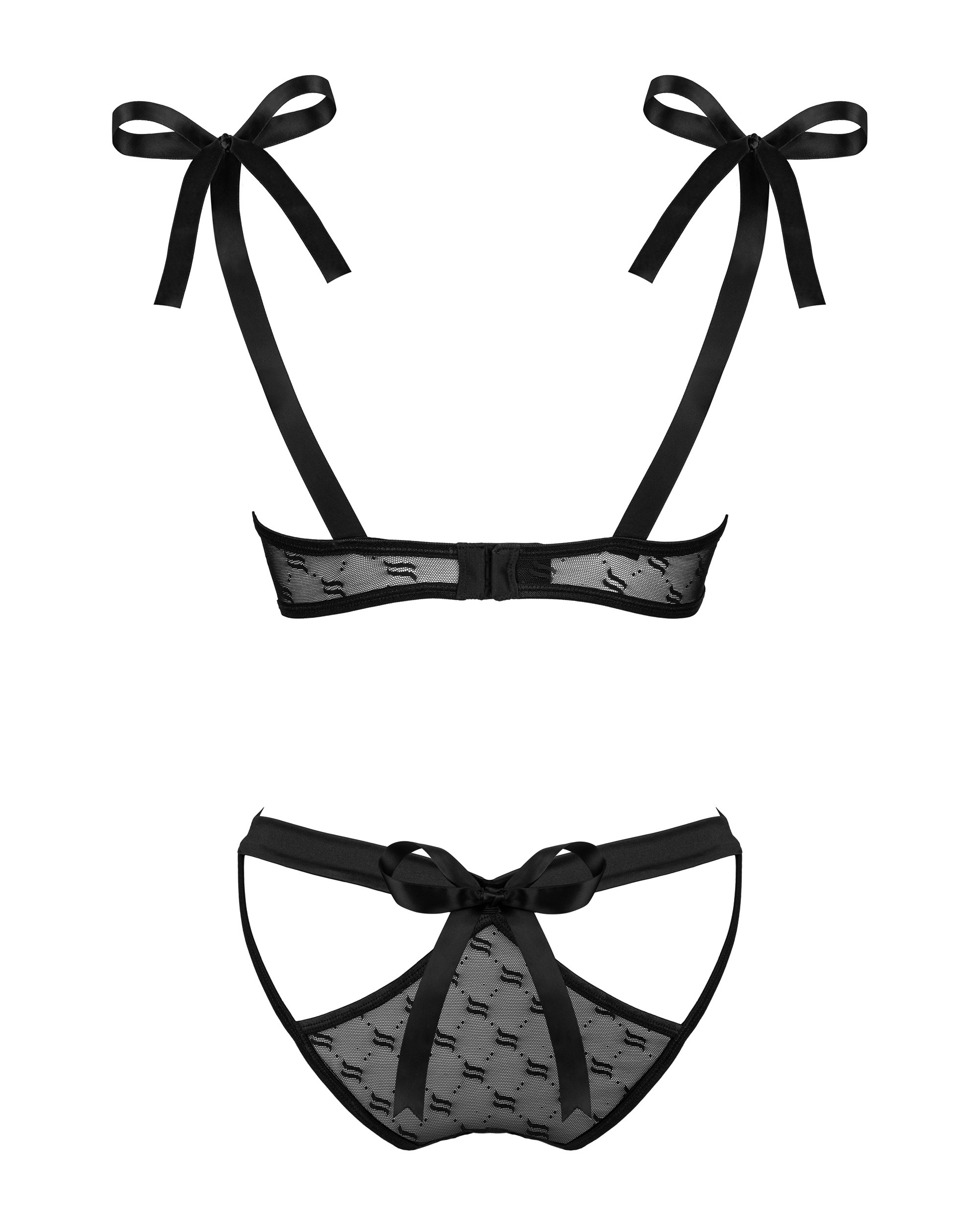 Комплект полупрозрачный Obsessive OBSESSIVIA с завязками, черный, L/XL