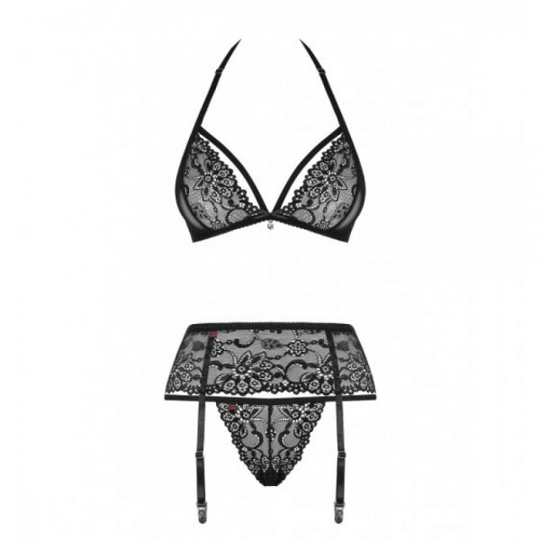 Комплект с поясом для чулок Obsessive 838-SEG-1 3 pcs set black S/M