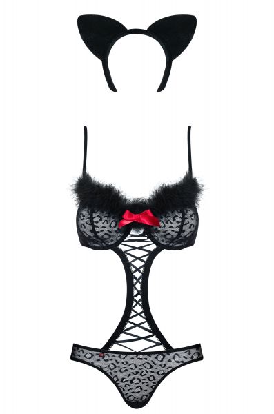 Костюм боди кошки черный Obsessive 3 предмета GEPARDINA S/M