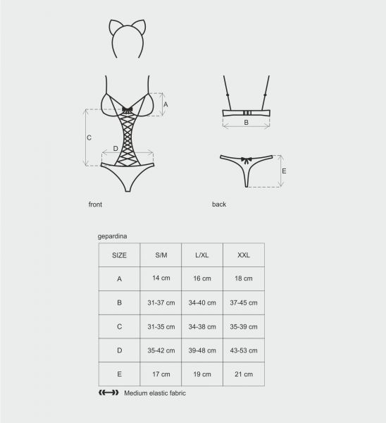 Костюм боди кошки черный Obsessive 3 предмета GEPARDINA S/M