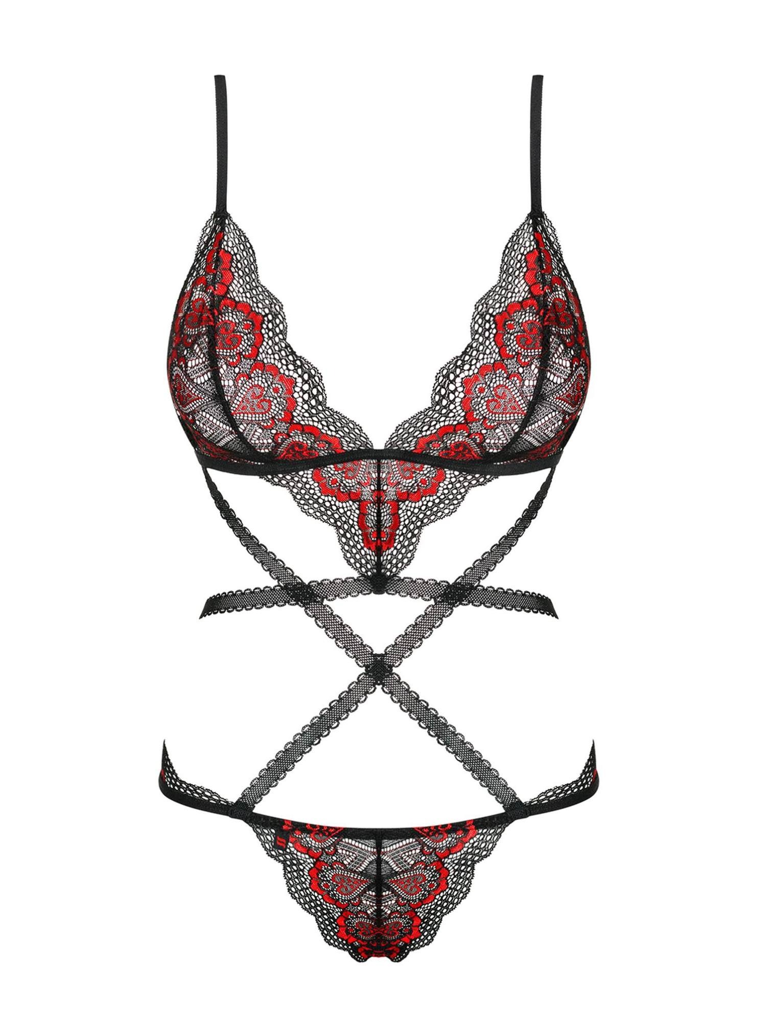 Боді Obsessive Megies з стрепами, що перехрещуються, чорно-червоний, L/XL