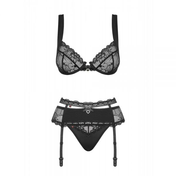 Комплект Obsessive Heartina 3 pcs set black S / M