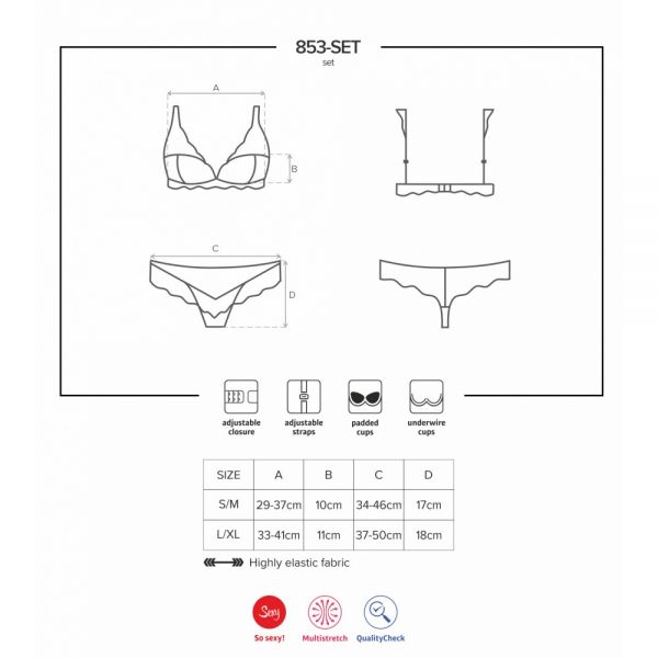 Комплект красного кружевного белья Obsessive 853-SET-3 с бежевыми вставками, S/M