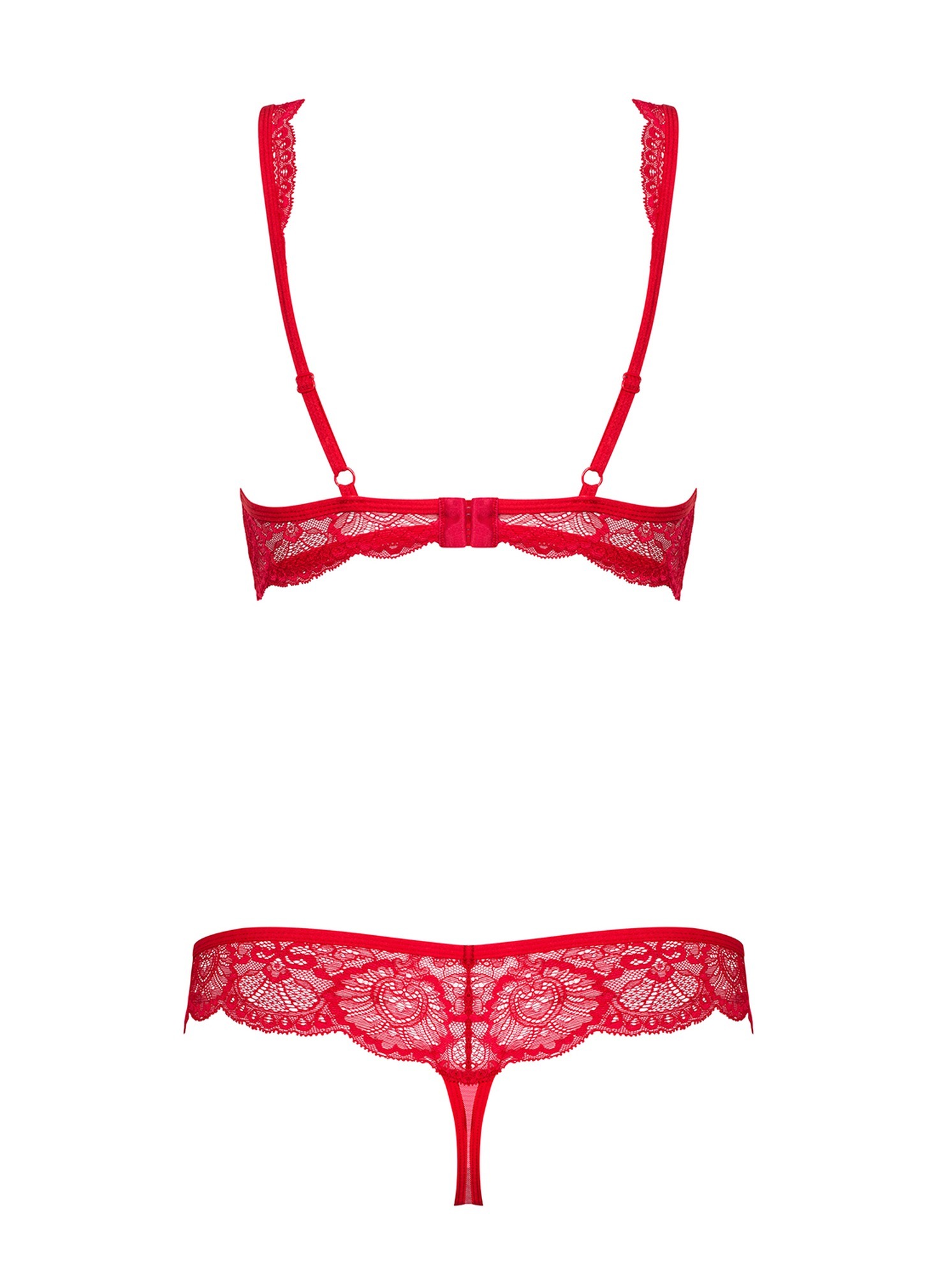 Комплект красного кружевного белья Obsessive 853-SET-3 с бежевыми вставками, S/M