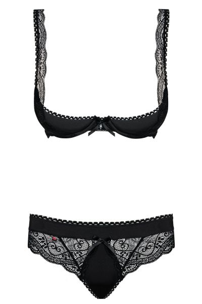 Комплект Obsessive MIAMOR SET чорний відкритий, груди L / XL