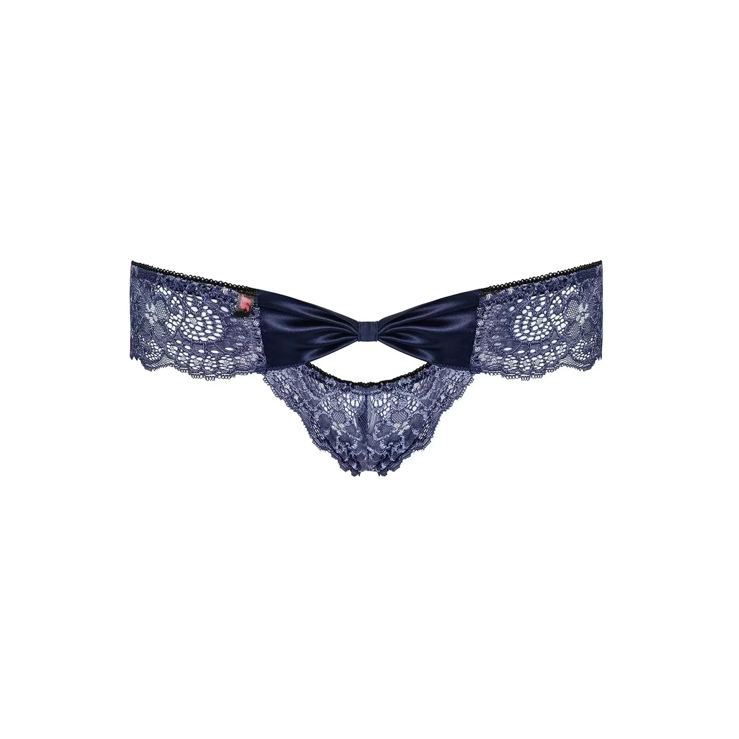 Трусики  мереживні з декоративним бантиком Obsessive AURORIA Panties сині, XXL