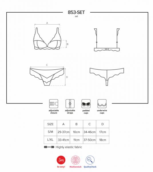 Елегантний мереживний комплект Obsessive 853-SET-2 білий, L/XL