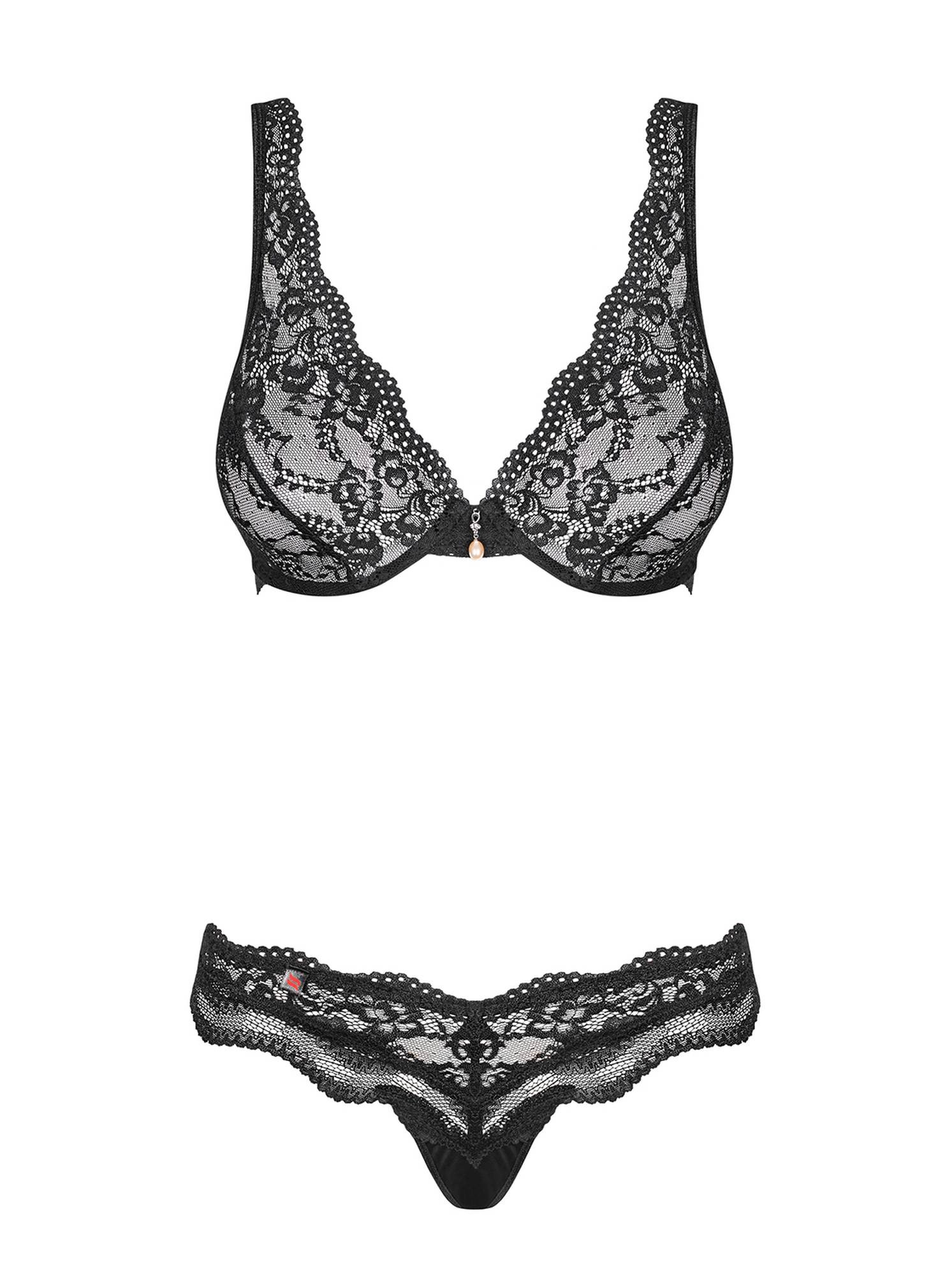 Комплект кружевной Obsessive Luvae черный, S/M