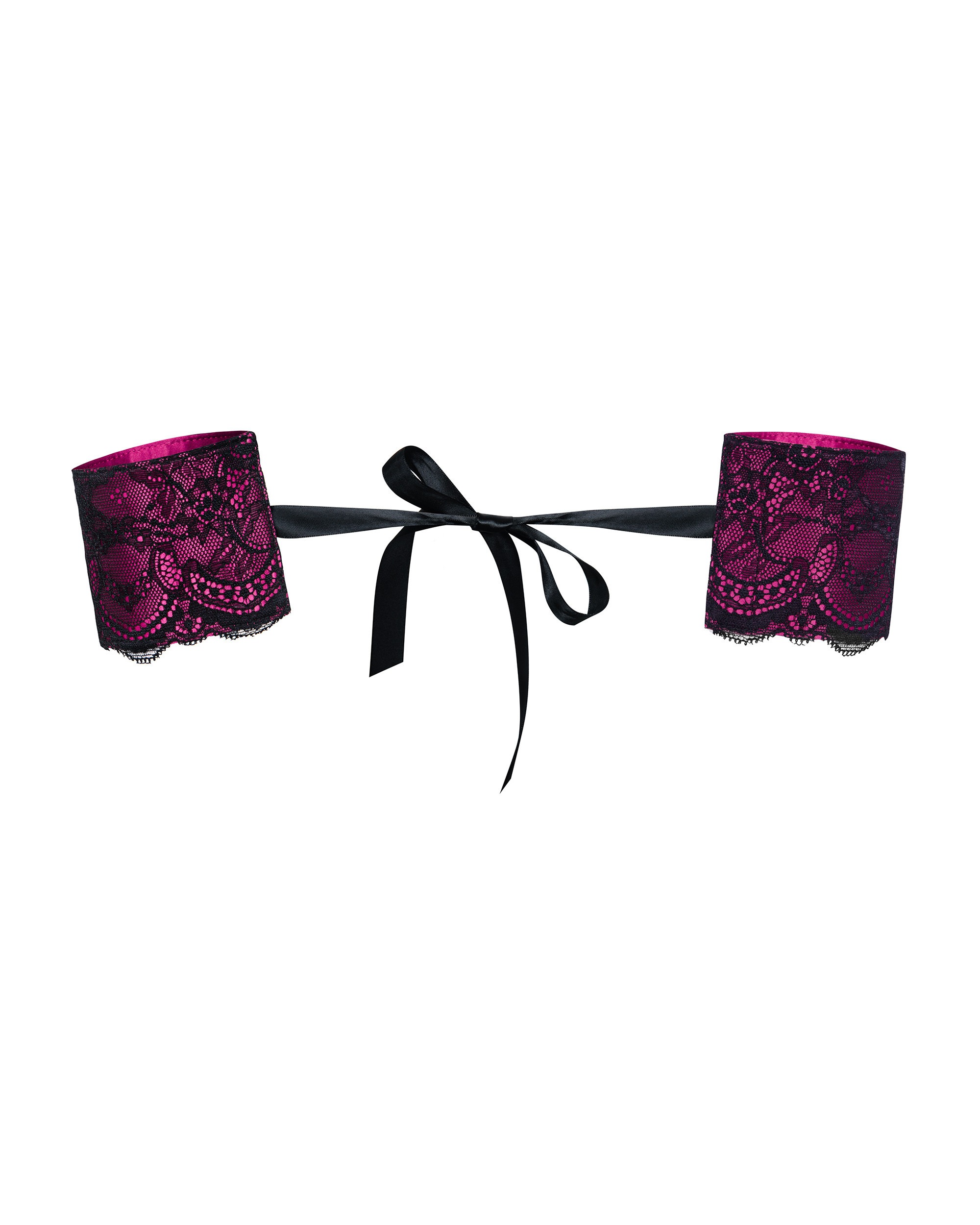 Наручники Obsessive Roseberry Guffs фуксія з чорним мереживом