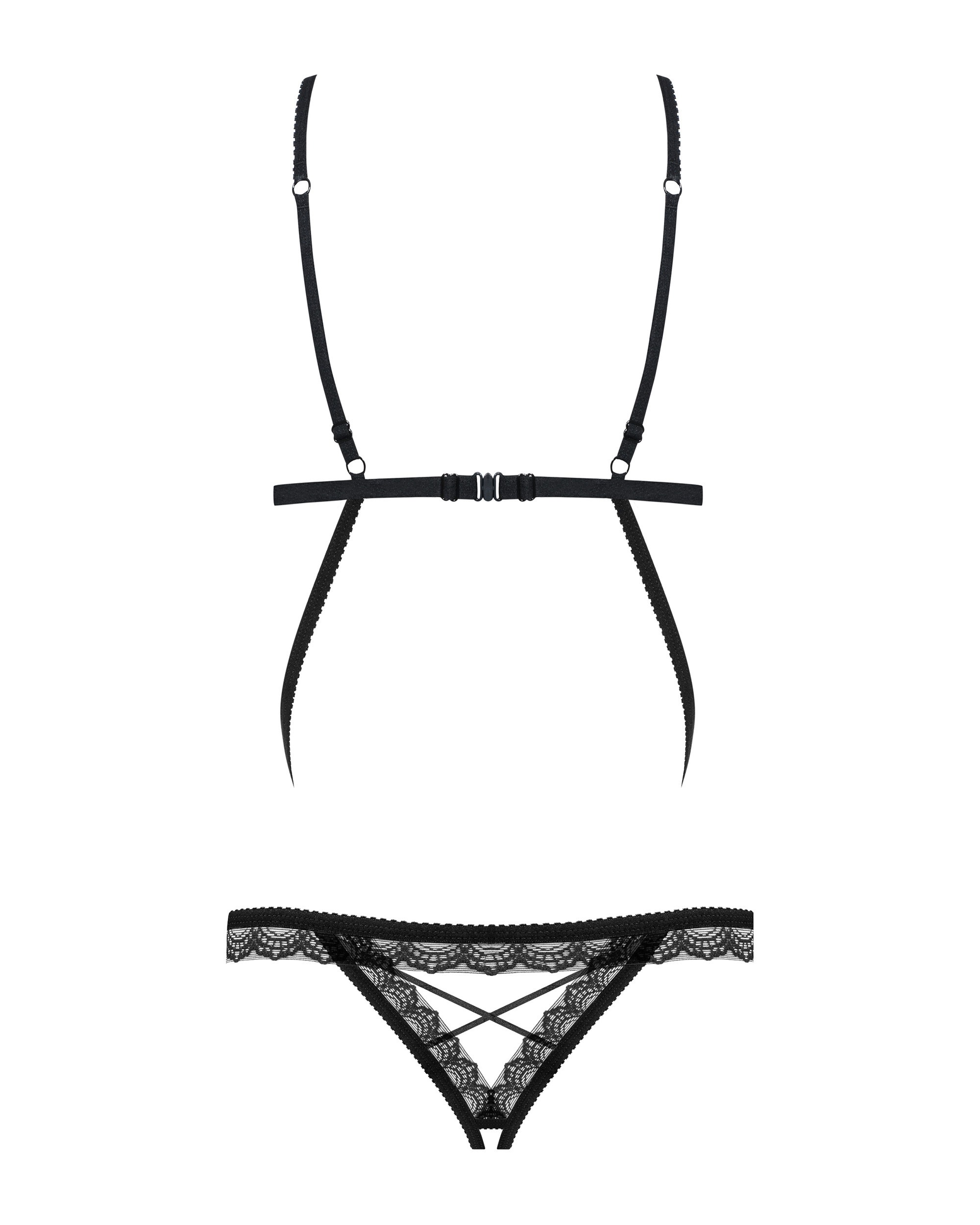 Боді з тонкими стрепами та мереживними вставками Obsessive 865-TED-1 чорний, L/XL