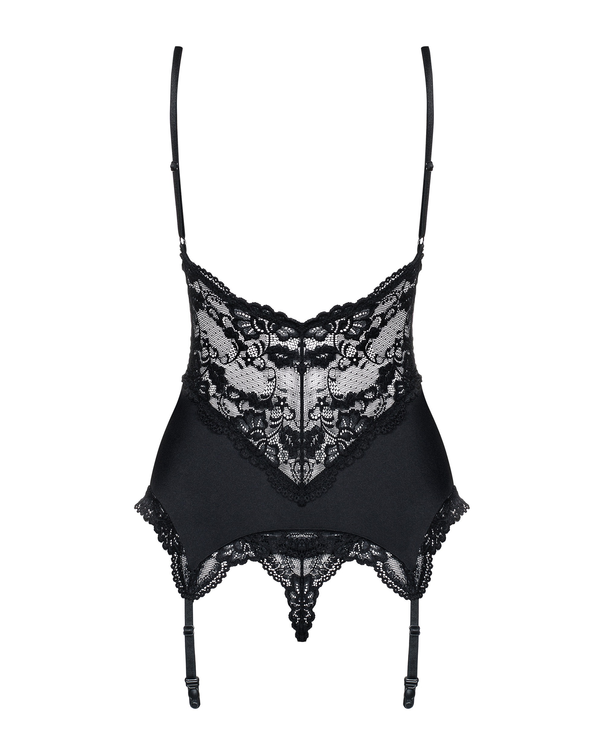 Корсет Obsessive 810-COR-1 с кружевом и пажами для чулок, черный, S/M
