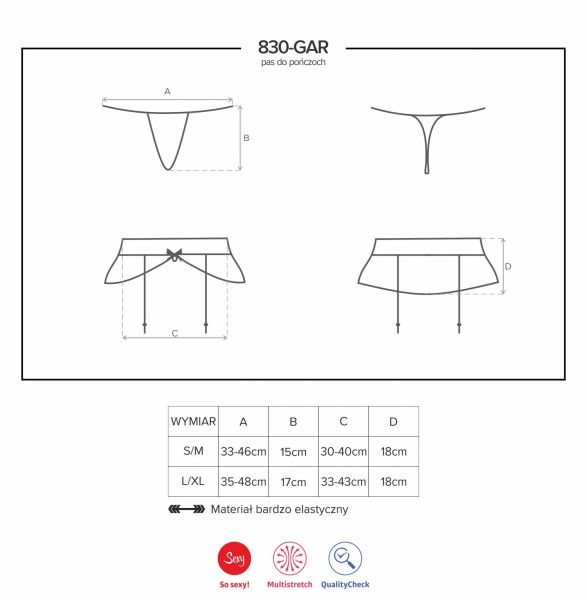 Пояс для панчіх чорний Obsessive 830-GAR-1 garter belt S / M