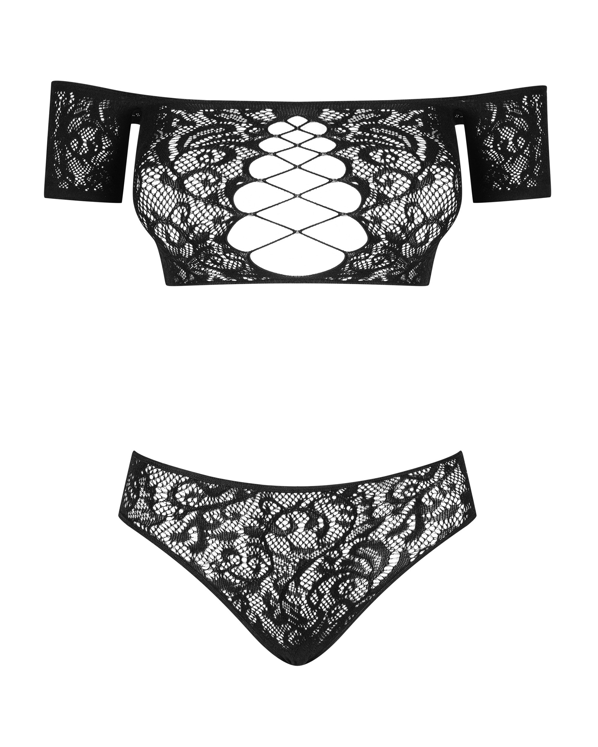 Комплект кружевной - топ и трусики Obsessive Inessita, черный, XL/XXL