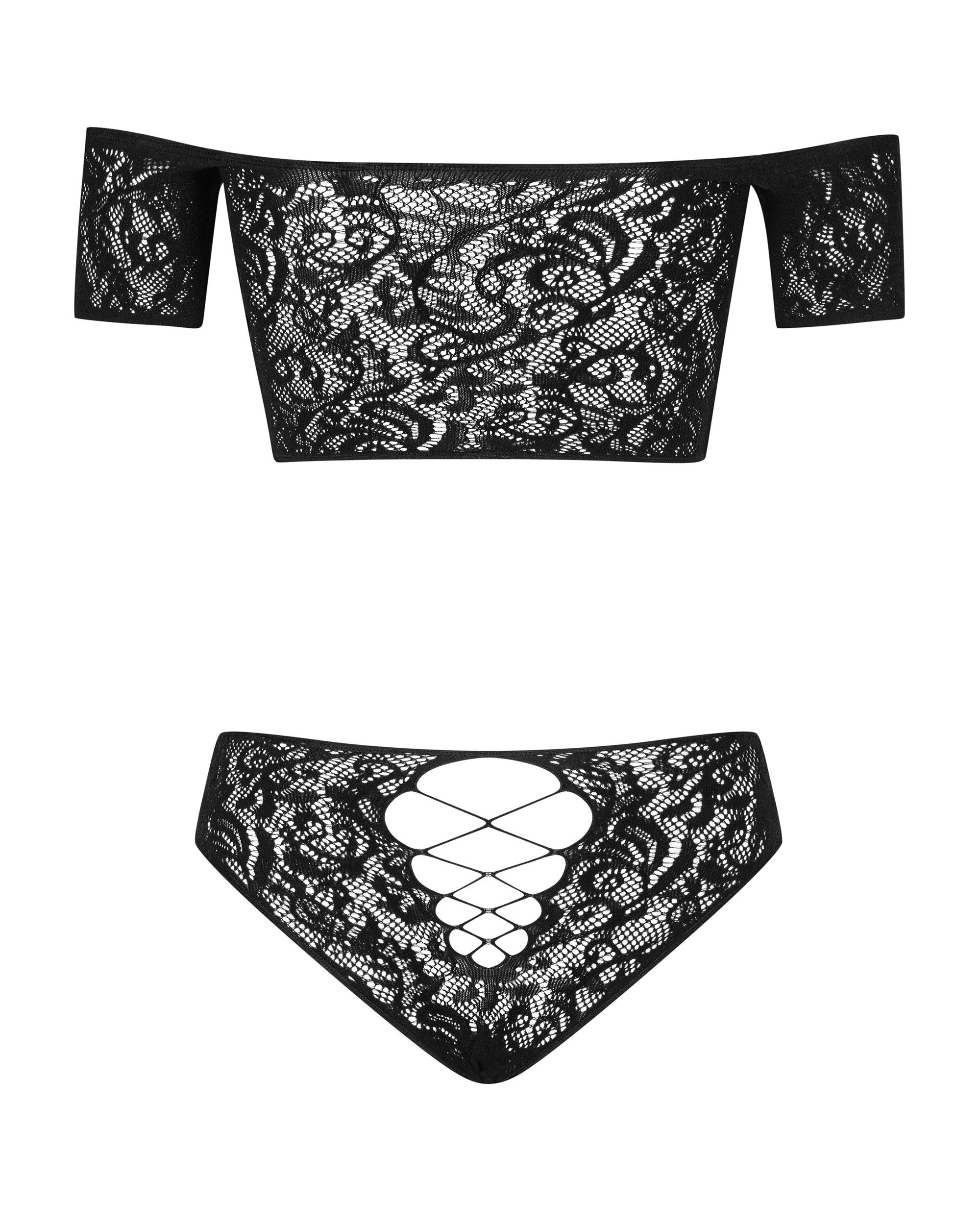 Комплект кружевной - топ и трусики Obsessive Inessita, черный, XL/XXL